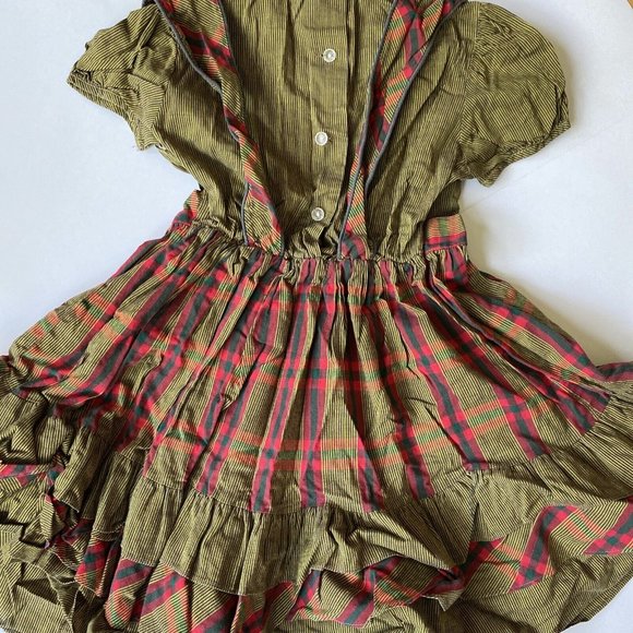 VTG 70s 80s Chic Tots Girls 5/6? Dress Pinafore Plaid Stripe Circle - Picture 10 of 10